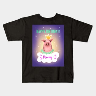 Happy birthday card, pig birthday card Kids T-Shirt